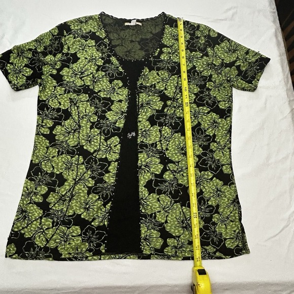 Lara Women's Fashion Green & Black Blouse Size 1x Diamond Details - Picture 5 of 6